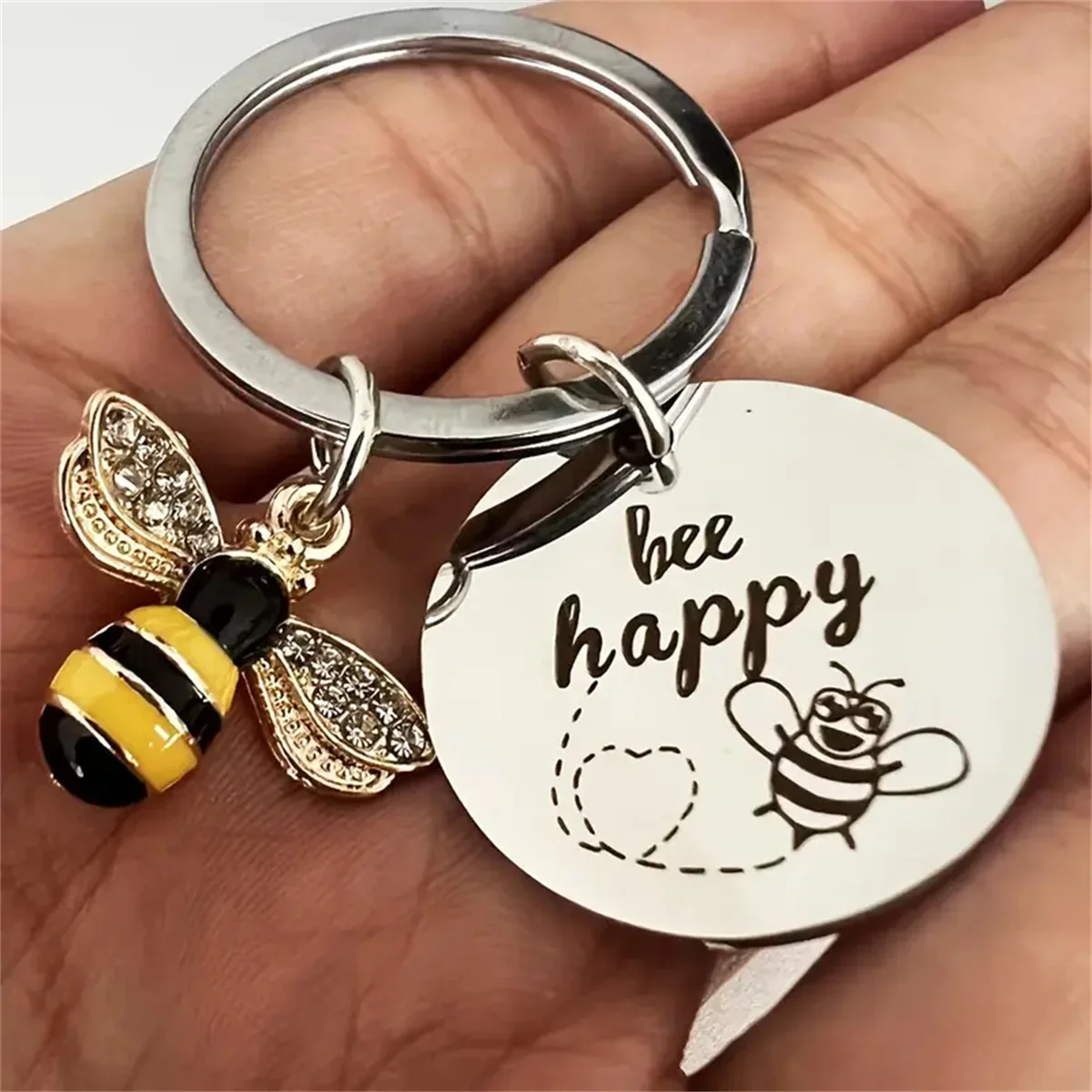 Bee Happy Keychain - Inspirational Gift for Women, Mom, Daughter, Son, Niece, Nephew, and Friends - Perfect for Birthdays, Chris