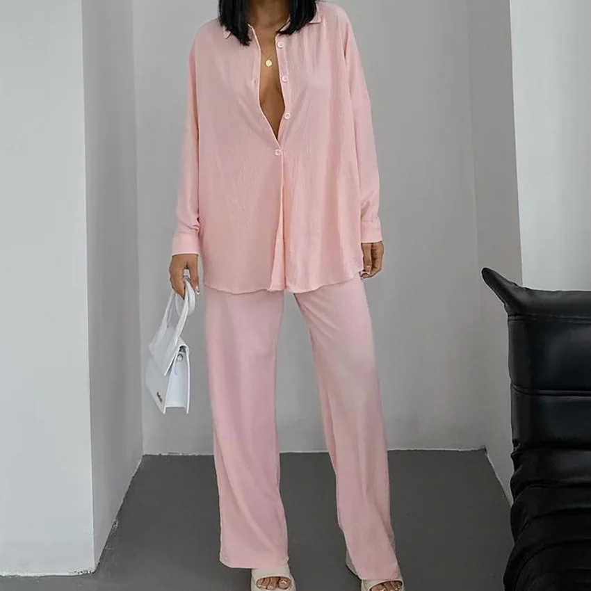 

2025 Summer New Long Sleeve Shirt Wide Leg Pants Two Piece Set Design Comfortable Atmosphere Commuting