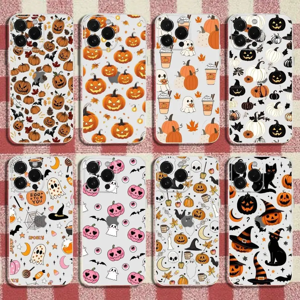 

Halloween Cute Pumpkin Skull Phone Case For iPhone 17,16,15,14,13,12,11 Pro,Max,Plus,X,XS,XR,SE,Mini Transparent Silicone Soft