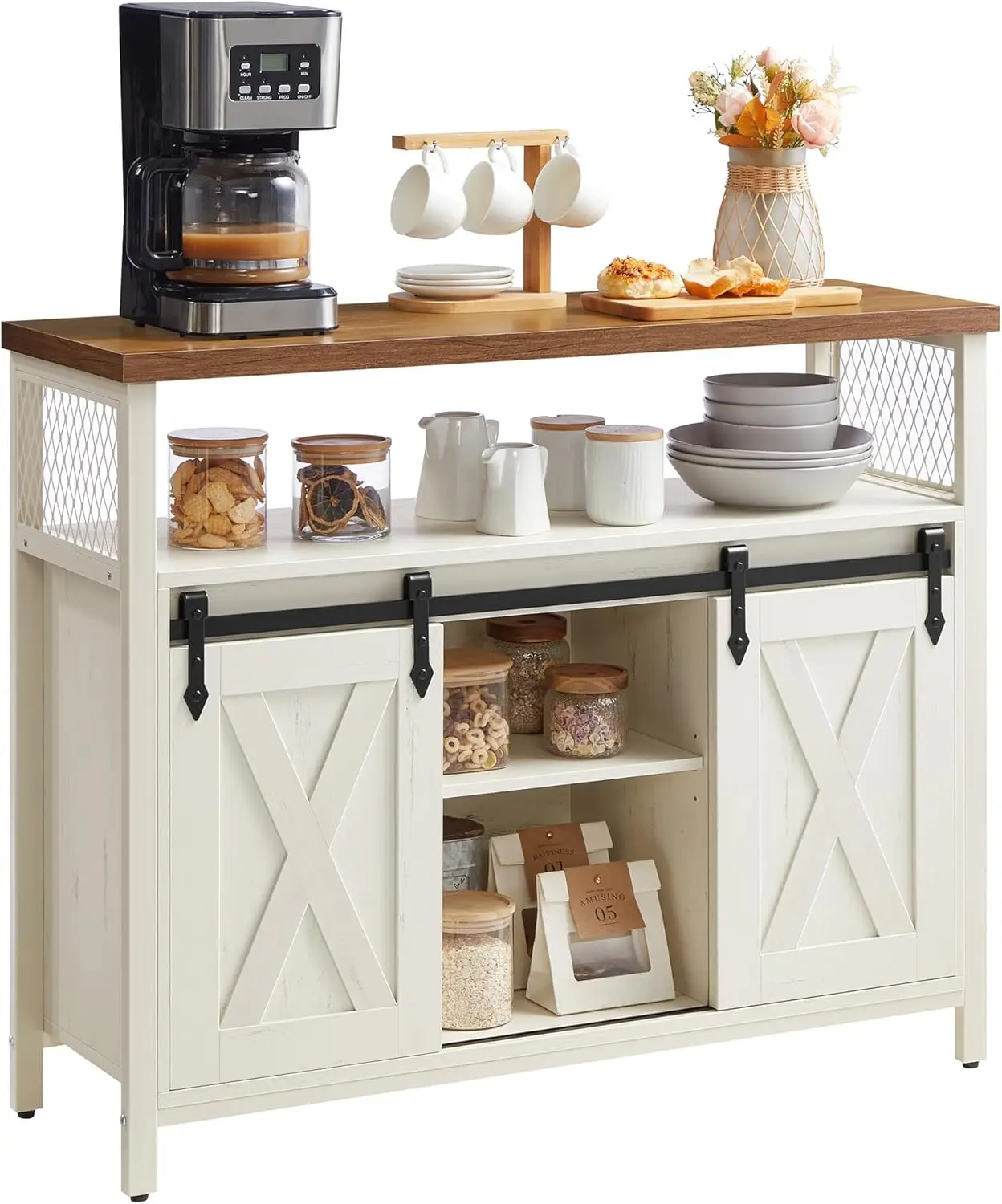 

Buffet Cabinet, Coffee Bar Storage Cabinet, Sideboard with 2 Sliding Barn Doors, Adjustable Shelves, 13 x 39.4 x 31.5 Inches