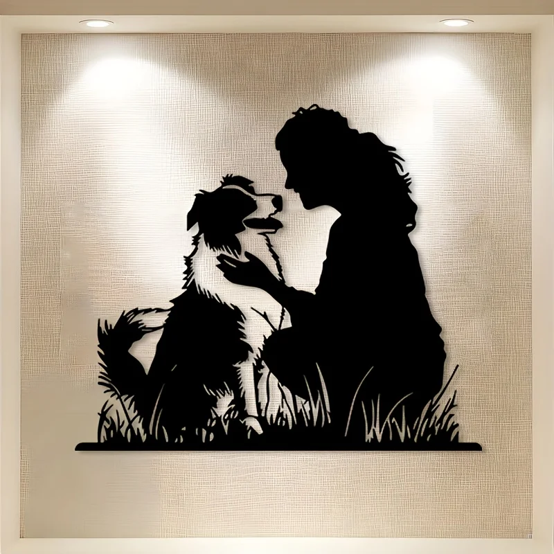 1pc Border Collie And Dog Mom Metal Wall Art - Heartwarming Iron Dog Sculpture