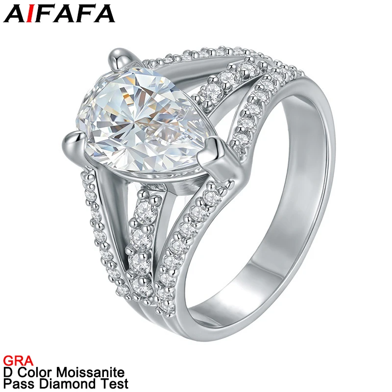 Water Drop 4 Carat D Color Moissanite Rings for Women Men Stunning Finger Ring Fine Jewelry