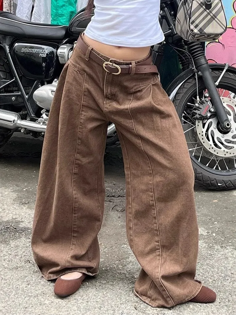 

Джинсовые брюки с низкой талией, женские джинсы Figure ow off, с низкой талией, уличные эластичные брюки средней длины Fem Faion