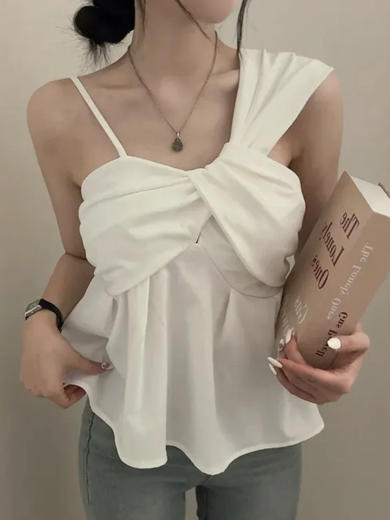 Elegancki Design Zmysłowa Damska Kamizelka Letnia Nowość Czysta Urok Wyszczuplający Asymetryczny Uniwersalny Top na Ramiączkach Modny Do Pracy S...