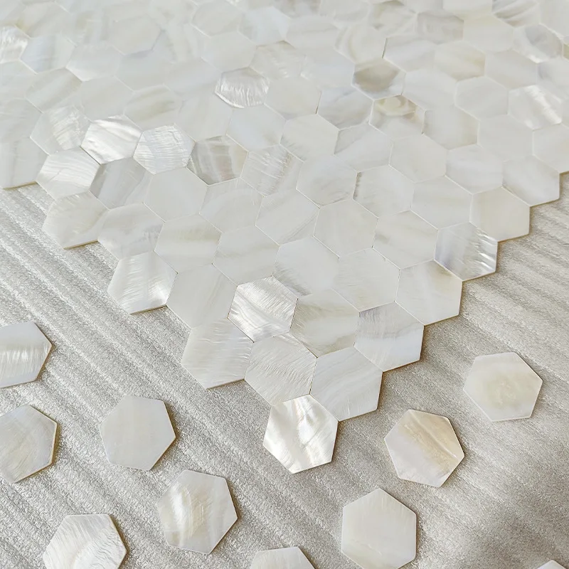 30x30cm Natural Hexagonal Shell Mosaic 0.2cm Seamless Self-adhesive Bathroom Living Room TV Background Wall Sticker