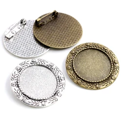 New Fashion 5pcs 25mm Inner Size Antique Bronze and Silver Plated Brooch Baroque Flower Style Cabochon Base Setting
