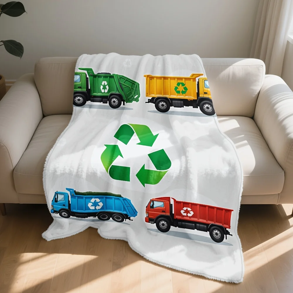 Cute Recycling Truck Blanket Throw for Kids Eco Friendly Nursery Decor Boy Girl Fleece Plaid 150x200cm