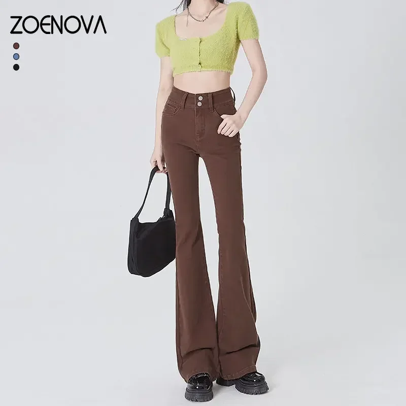 

ZOENOVA Women's 2023 New Blue Gray Micro Laden Vintage Jeans High Waist Slimming Spring Dress Horseshoe Spring Summer Pants Y2K