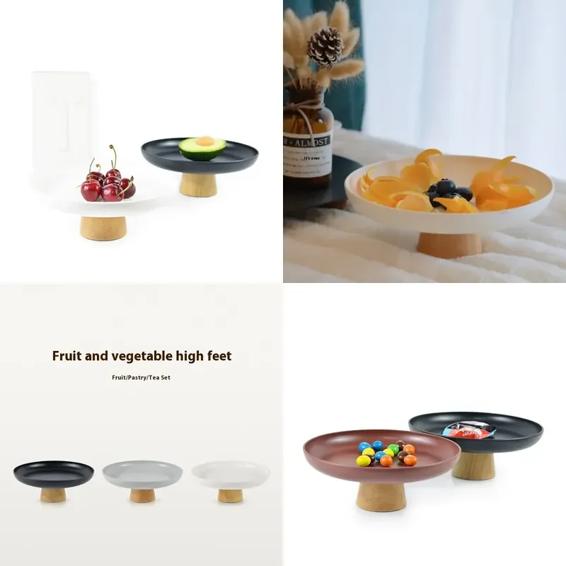 Modern Bamboo Desktop Storage Tray with Solid Wood Base for Living Room Entrance Fruit Vegetables and Small Items