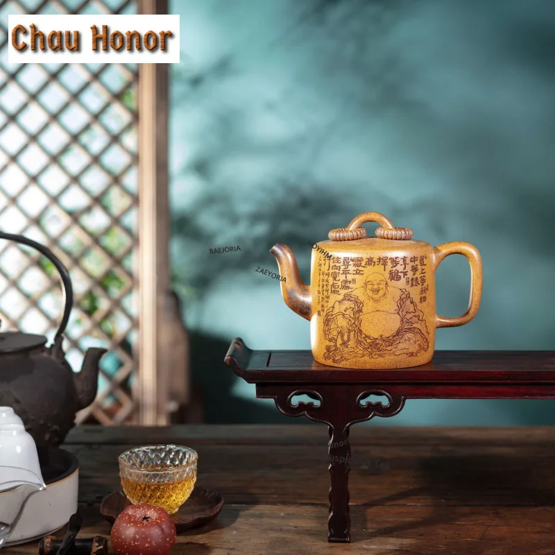 440ml Yixing Purple Clay Teapots Handmade Maitreya Pot Raw Ore Dragon Bone Gold Sand Mud Kettle Zisha Tea Set Tea Services Craft