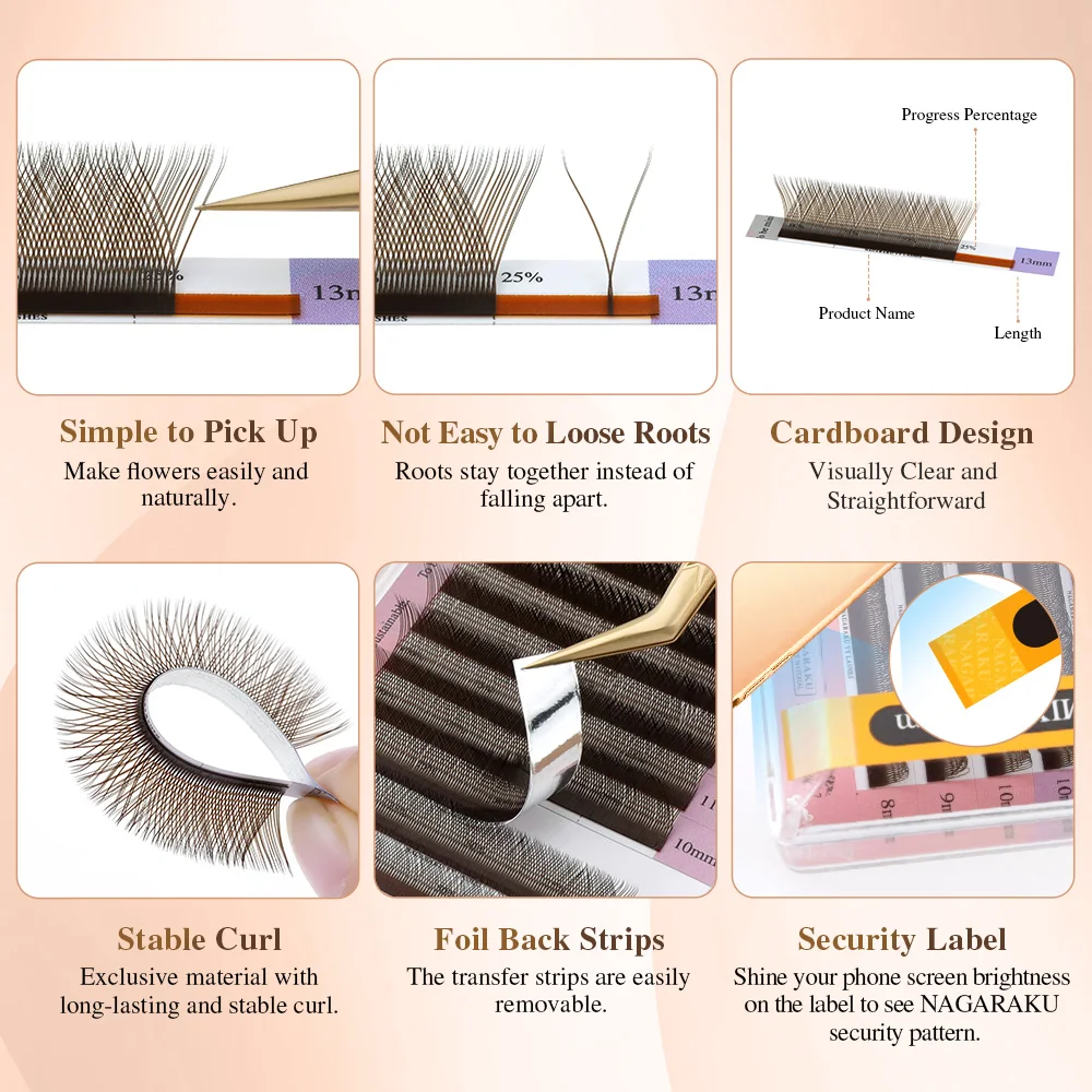 NAGARAKU YY-Form Dreifach-Spitzen Handgewebte Premium Weiche Leichte Natürliche Wimpernverlängerung Zubehör Make-up Netz-Kreuzwimpern – Detail 23