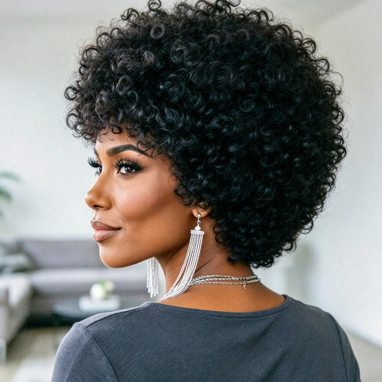 Afro Kinky Curly Short Human Hair Wig for Women, Natural Black Full Machine Made Wig, Halloween Cosplay Wig, Natural Look for Daily Wear, Masquerade & Themed Party