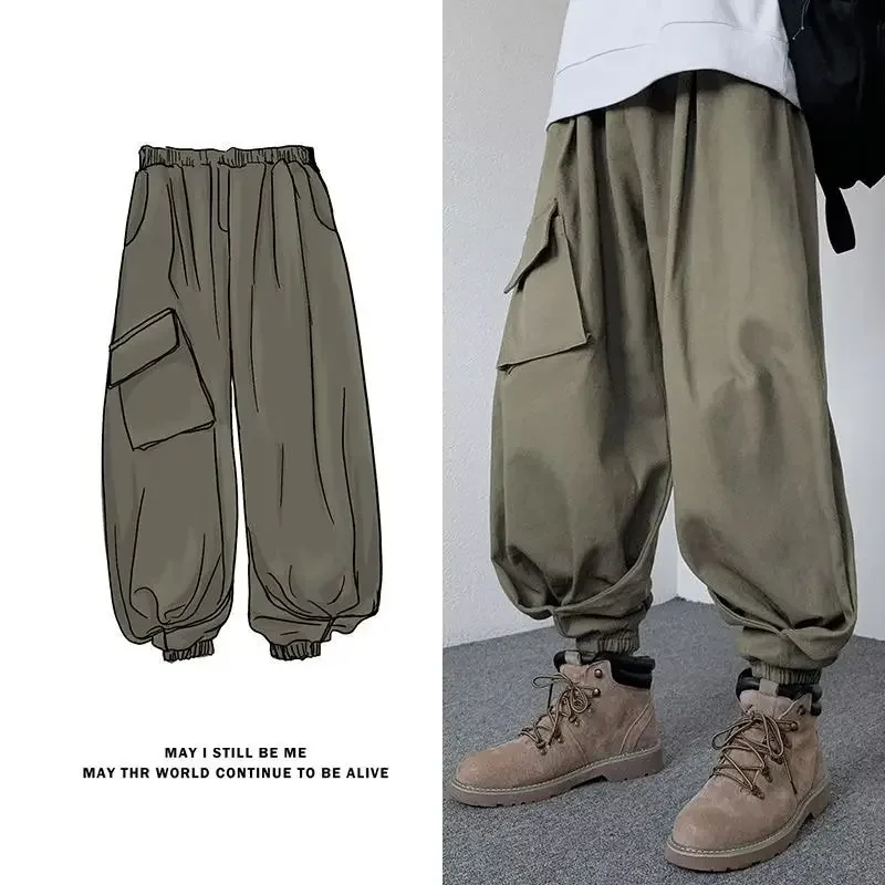 Pantalones Cargo de pierna ancha holgados de estilo japonés para hombre, pantalones Vintage informales de otoño/invierno, diseño Sensibilityniche