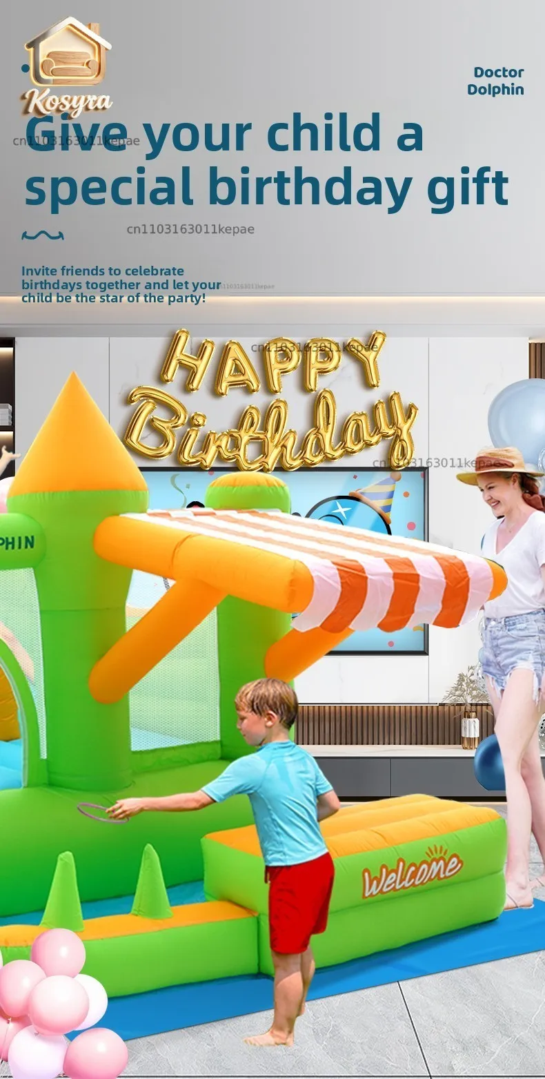 Doctor Dolphin Household Indoor Small Children's Trampoline Slide Jumping Ball Pool Toy House Inflatable Castle