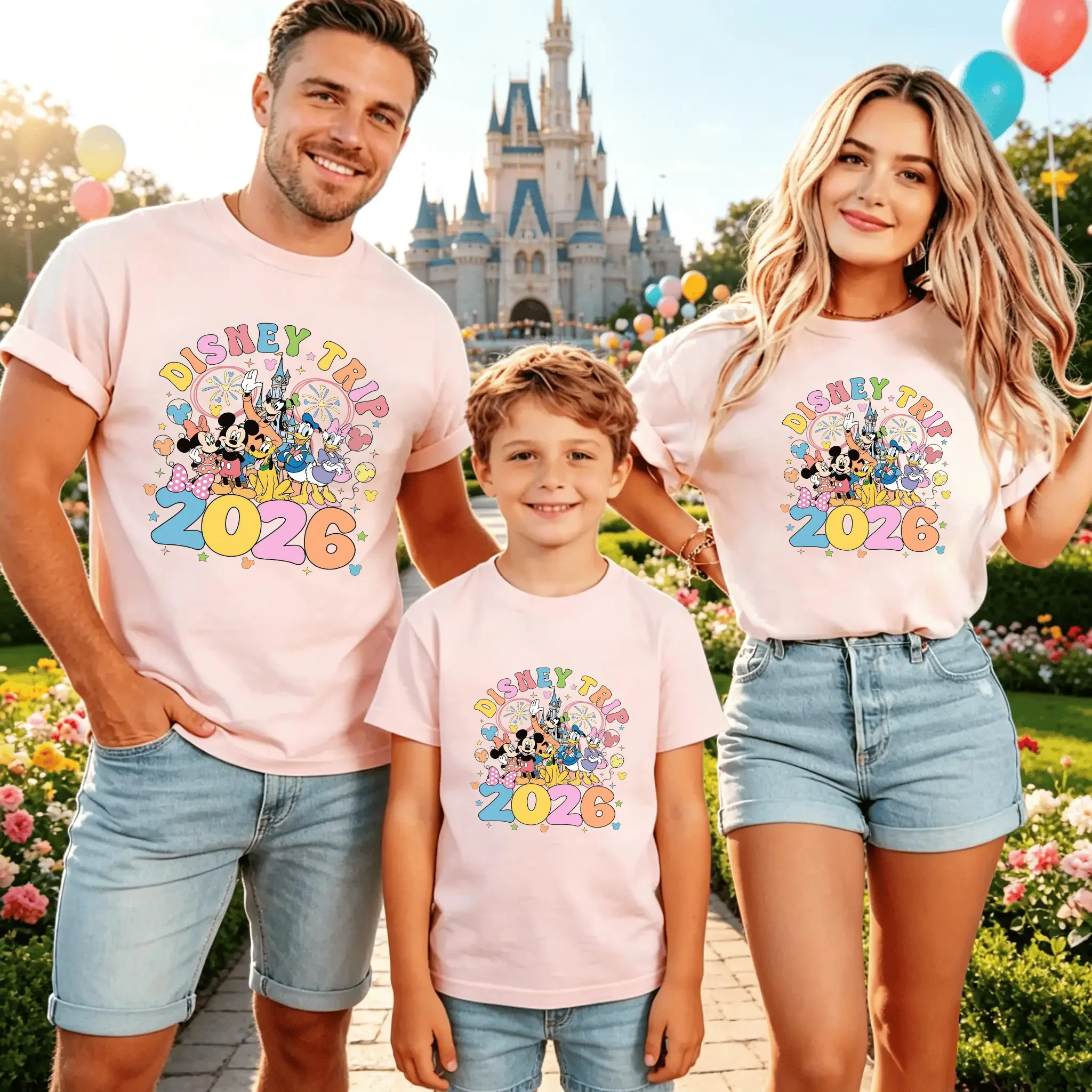 Matching Disney Family Vacation T-Shirts 2026 Magic Cartoon Mouse Castle Graphic Short Sleeve Where Magic Begins Family Tees