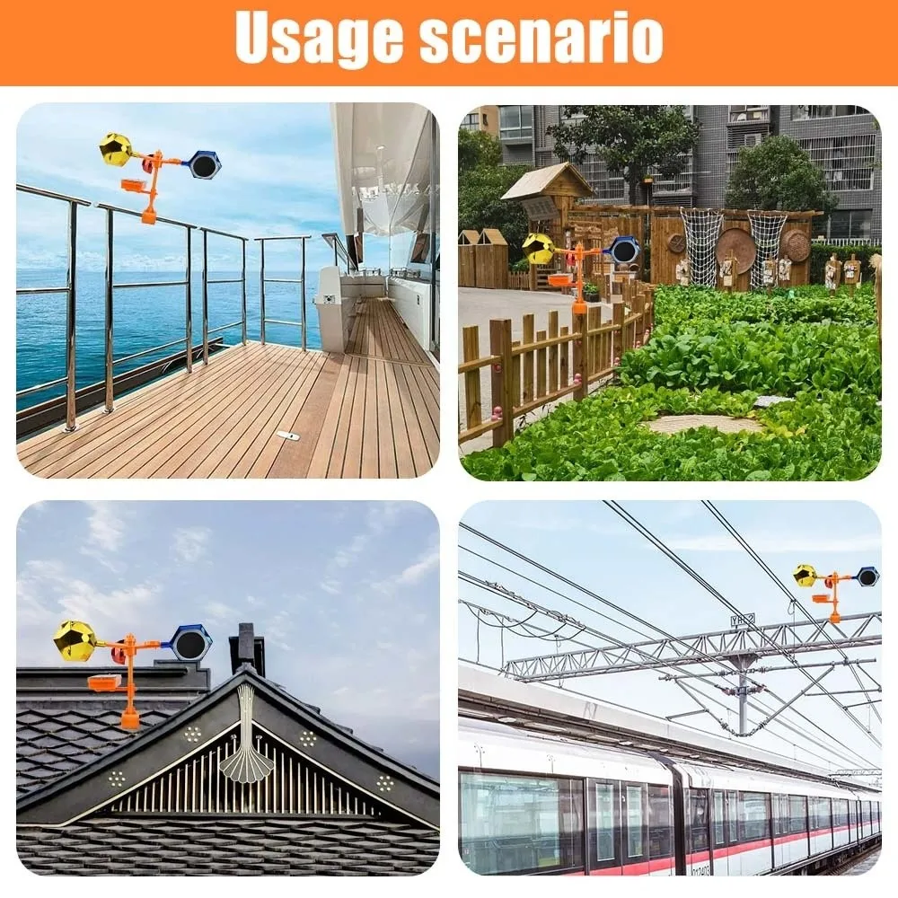 

Waterproof Solar Bird Repeller Reflective Flash Wind Motion Insect Repellent Device 4-in-1 Function 360 Degree Rotating