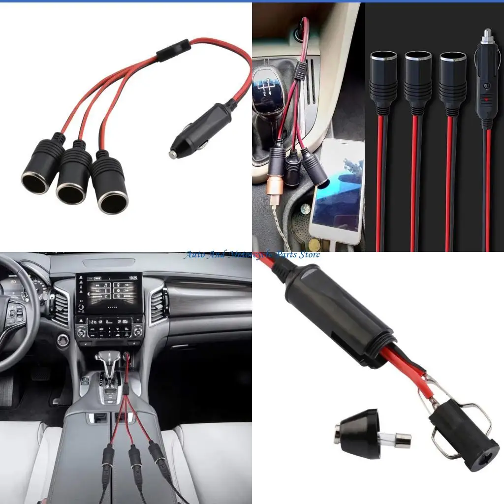 P9FD 12V 24V Automotive Power Splitter 120W Car Cigarettes Splitter 1 Male To 3 Female Socket Power Adapter