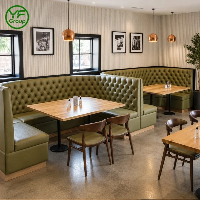 Custom Modern Leather Booth Seating Wooden Table and Chair Sets Commercial Use Restaurant Furniture for Cafe Hotel