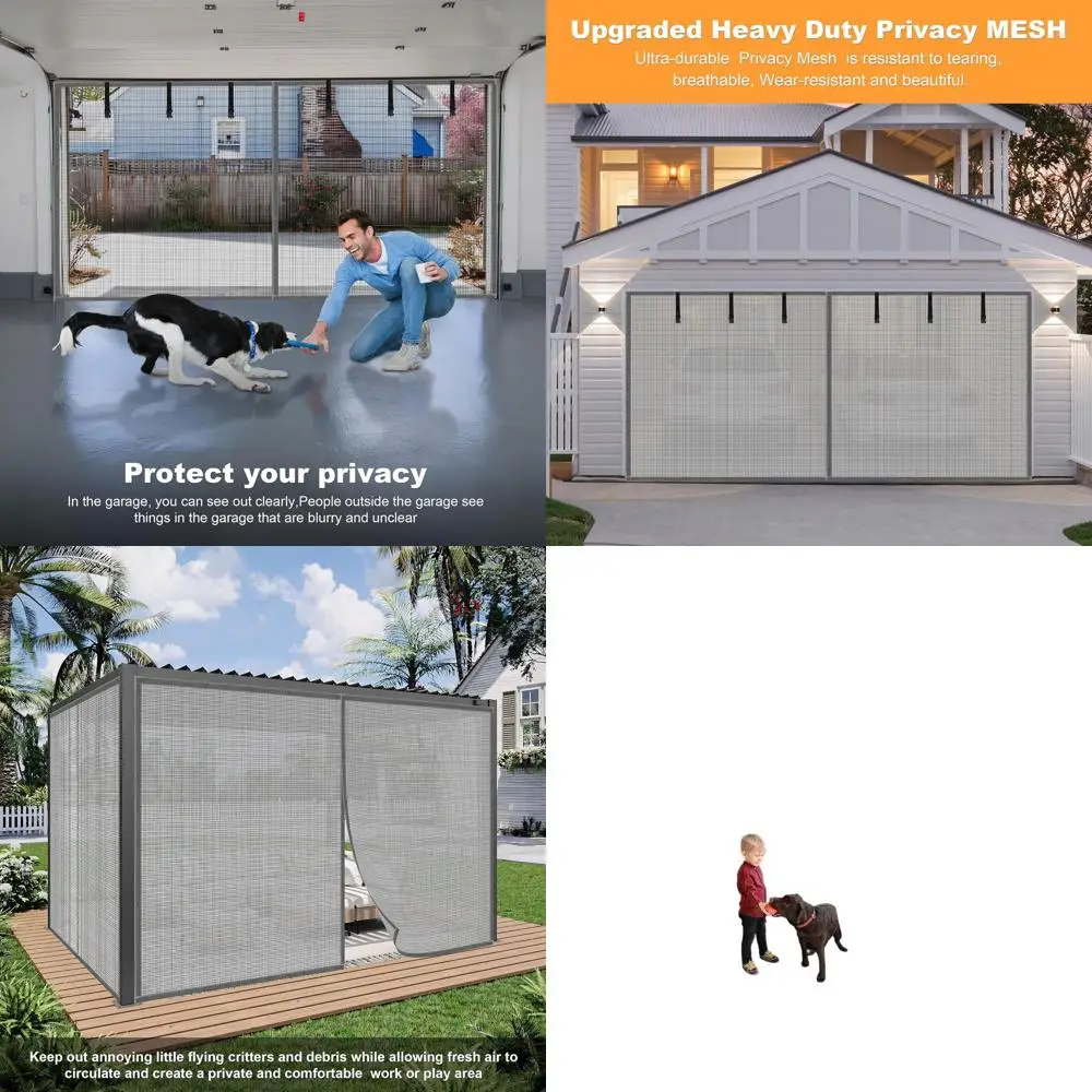 

1-Car Garage Privacy Screen - 10x8FT Heavy-Duty Silver Grey Magnetic Door Curtain, Hands-Free Privacy