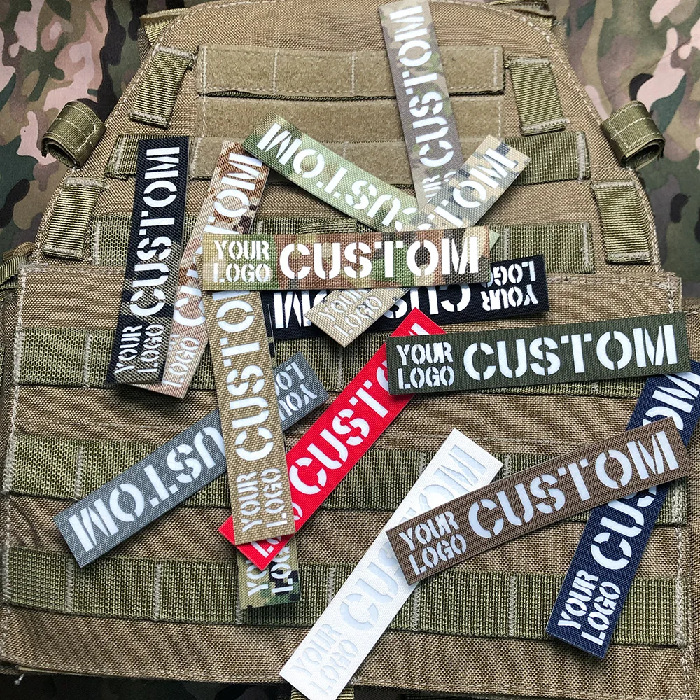 Custom Laser Cutting Your Logo Patch Name Tapes Reflective Material White Letters  Morale Tactics Military Airsoft