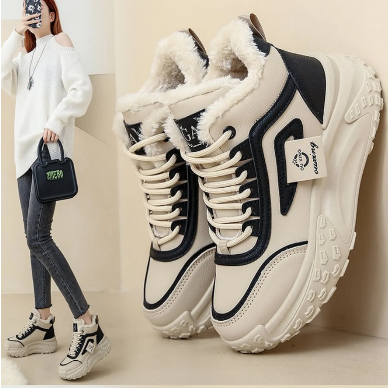 Botas Mujer 2024 Winter Platform Lncrease Ankle Shoes Women Plush Snow Boots Outdoor High Top Warm Sneakers Ladies Footwear