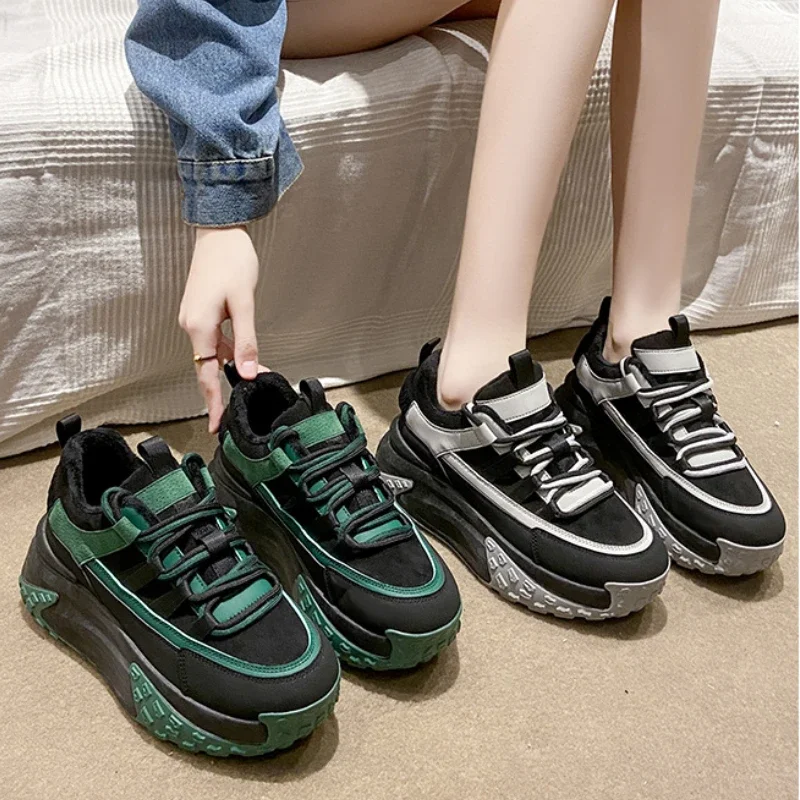 Woman Fashion Vulcanize Shoes Warm High Top Sneakers 2023 Autumn Platform Sneakers Mesh Ladies Footwear Casual Ladies Footwear