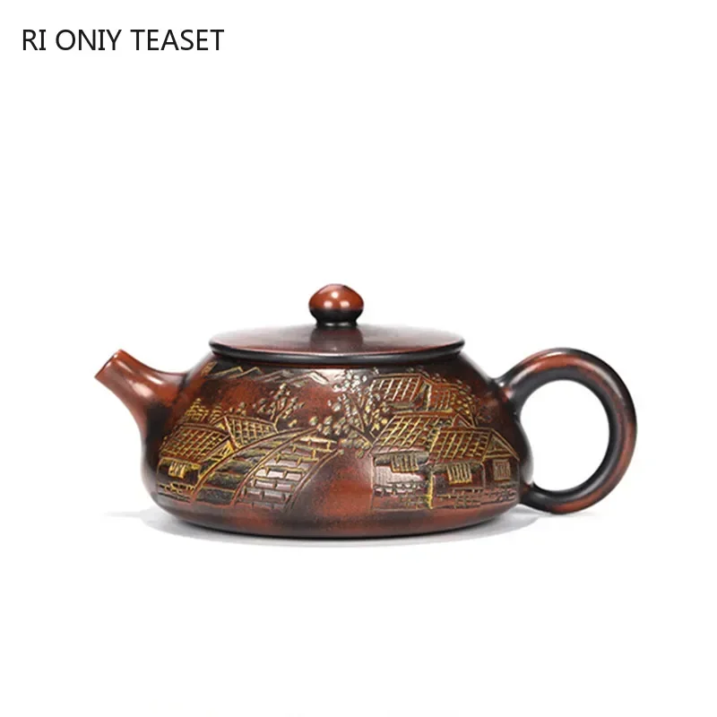 

130ml Boutique Raw Ore Stone Scoop Tea Pot Yixing Purple Clay Teapots Handmade Ball Hole Filtration Kettle Tea Table Accessories