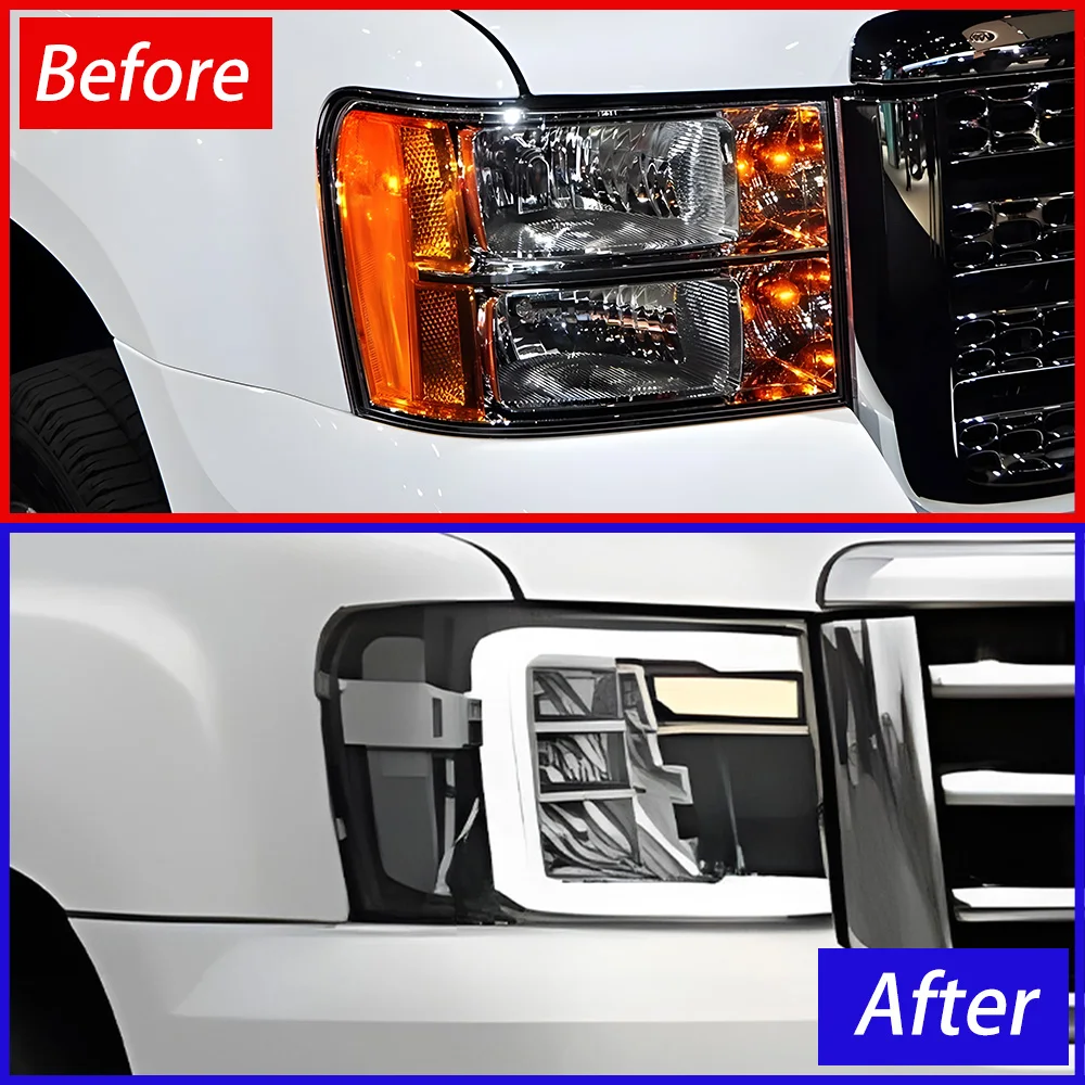 مصابيح السيارة الأمامية لسيارة جي إم سي سييرا 2007-2013 LED مجموعة المصابيح الأمامية للسيارات ترقية عالية الجودة ملحقات عدسة العرض الديناميكي