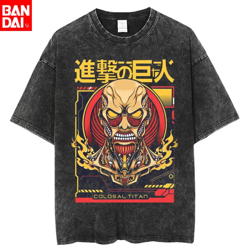 

Attack on Titan Levi Ackerman Red Retro Vintage Washed T Shirt 2026 Summer Oversized Streetwear Anime Graphic Tee for Men Women