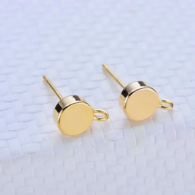6MM 14K Gold Color Plated Brass Round Stud Earrings High Quality Jewelry Making Supplies Diy Accessories