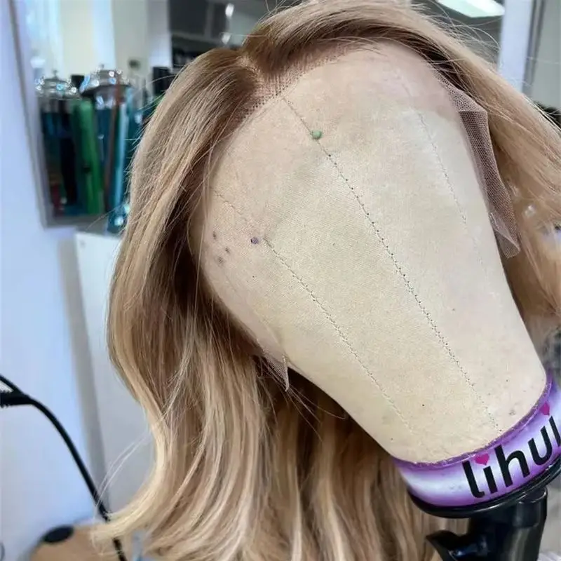 

Natural Hairline Costume Woman 13x4 Ombre Blonde Highlight Lace Frontal Wig with Natural Brown Roots Heat Resistant Wig 22 Inch