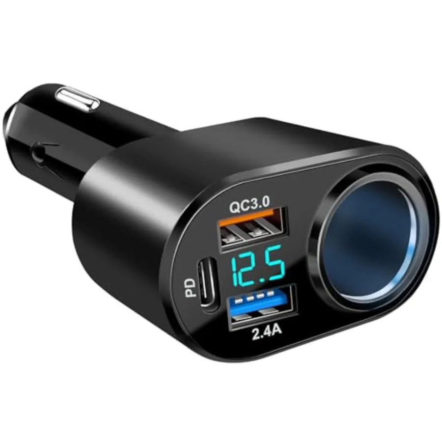 

USB C Car Charger, 90W Cigarette Lighter Adapter Dual USB Fast Charging PD QC 3.0, 12V/24V Car Charger Socket Splitter with LED