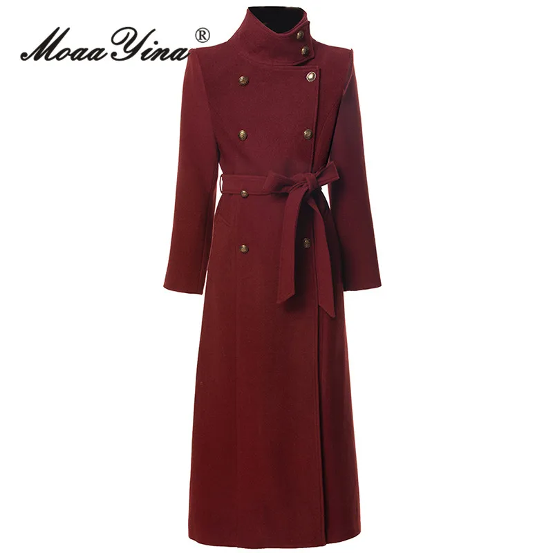 

MoaaYina 2025 Autumn/Winter High Collar Fashionable Western style Coat Double breasted with Strap Coat