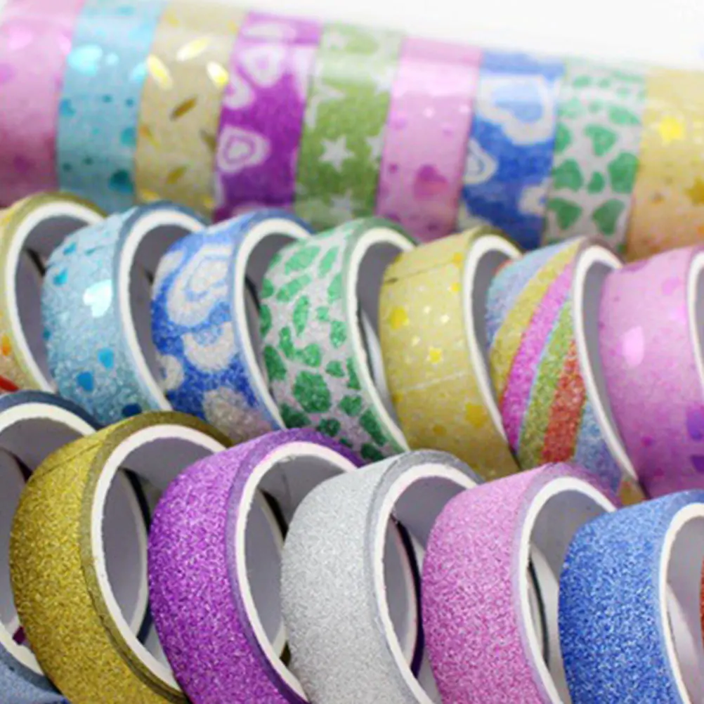 

10Pcs Shiny Colorful Decorative Tape Adhesive Masking Tape for DIY Scrapbook Gift Wrapping Craft Packaging Supplies