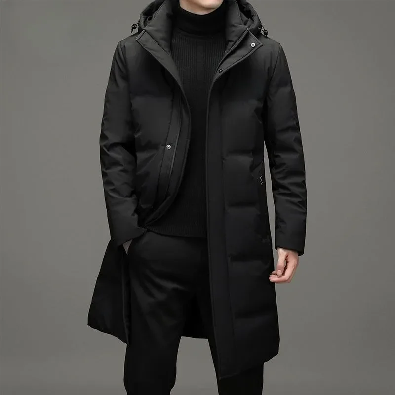 Winter Coat Long Pattern Loose Leisure Parkas New Men Down Jacket Thicken Warm Outwear Hooded Middle Age Overcoat