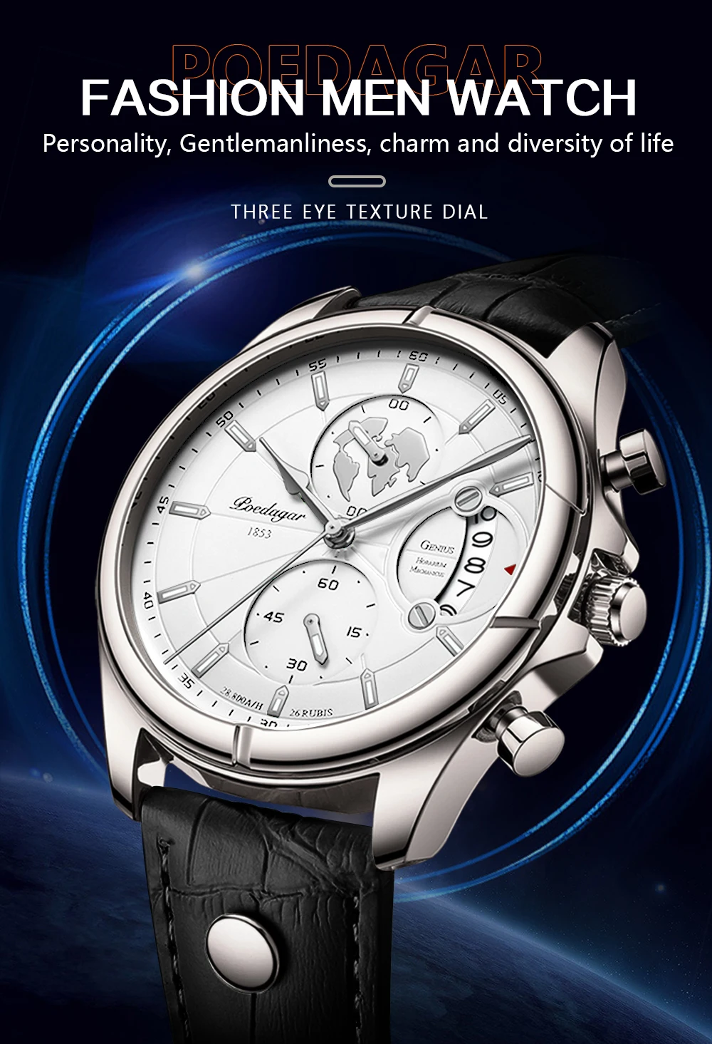 POEDAGAR Luxus Mann Armbanduhr Chronograph Datum Wasserdichte Leder Männer Uhr Casual Quarz herren Uhren Sport Männliche Uhr Reloj – Detail 2