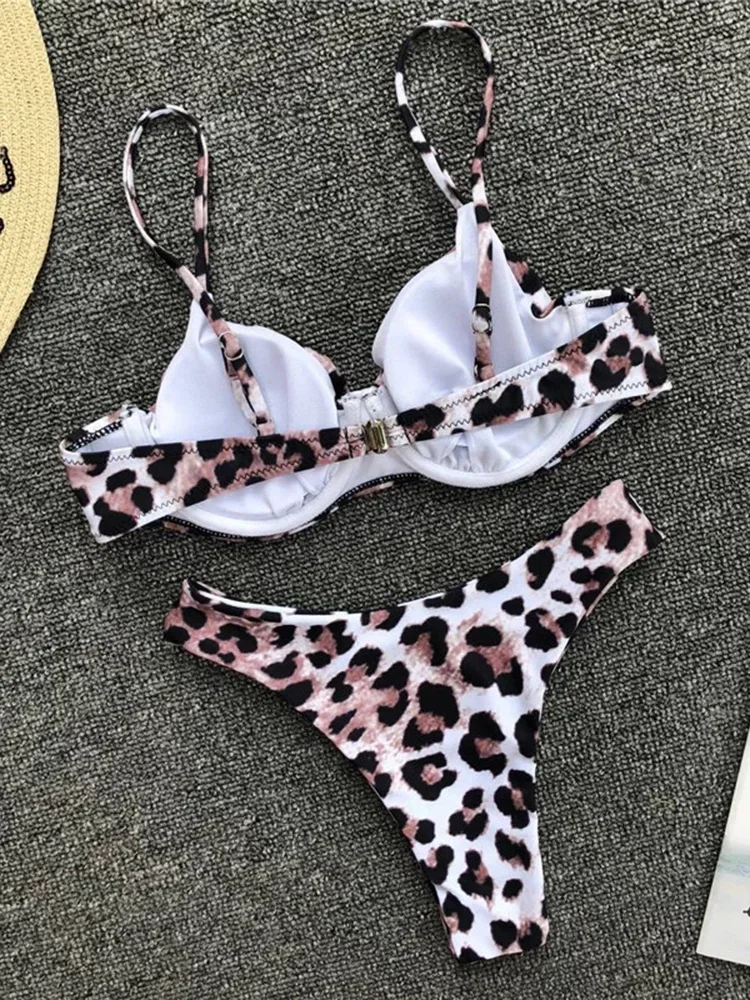 Sexy Leopard Underwired V-Bar Bikini 2024 donne costumi da bagno costume da bagno femminile due pezzi Bikini Set Push Up costume da bagno Swim Lady