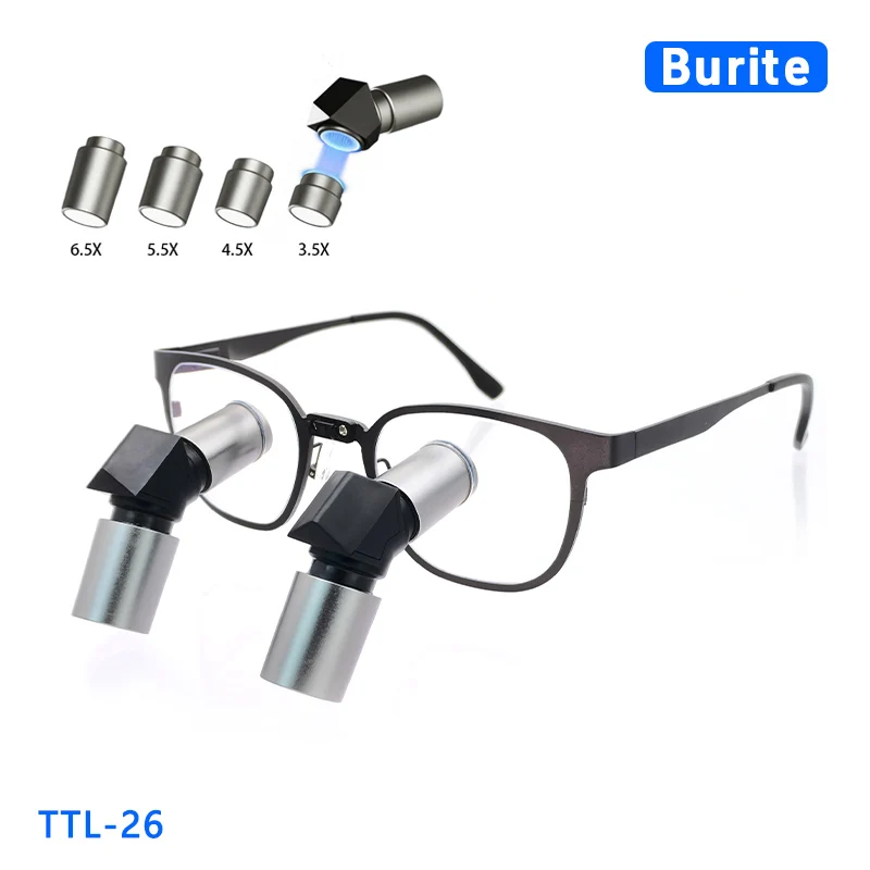 

Burite 26 TTL Ergonomic Dental Surgical Loupes with Replaceable Titanium Frame Lens 3.5X 4.5X 5.5X 6.5X - Change Magnification