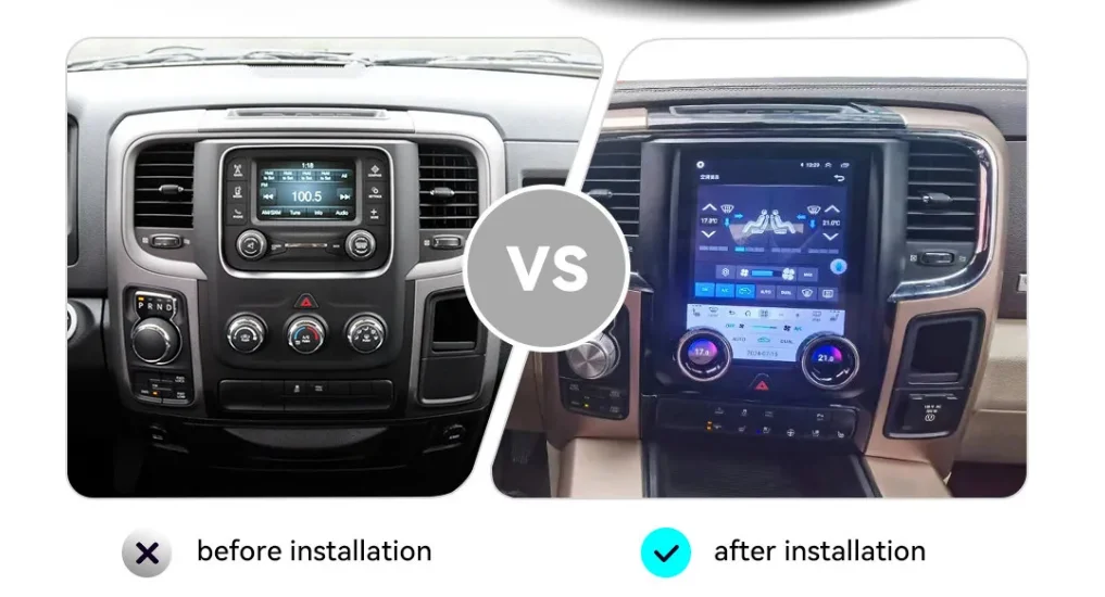 

Android 13 Car Radio for Dodge Ram 1500 2500 3500 2013-2018 Automatic Audio Multimedia Player 9.7 inch, Dual Knob Video Player