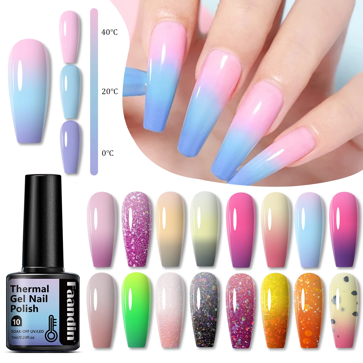 Faandin 3 pezzi/set 7ml*3 pezzi, l'effetto di rivestimento spesso è migliore per i cambiamenti di temperatura, set di smalti per unghie in gel che cambiano colore, regalo perfetto per il regalo, non sbiadisce, facile da applicare e rimuovere