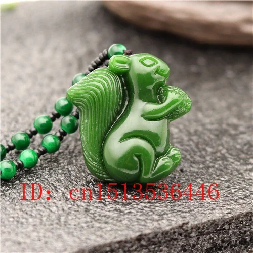 Carved Squirrel Jade Pendant Natural Chinese Green Beads Necklace Charm Jadeite Jewellery Fashion Lucky Amulet Gifts