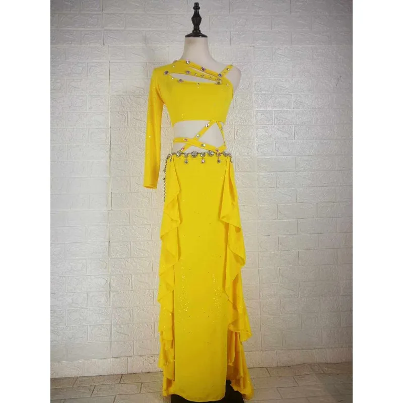 

Customized Belly Dance Costumes Yellow Practice Dress Set indian clothes women