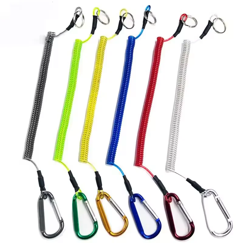 Karabiner Draht Lanyard Schlüsselbund Schlüssel Anti-verloren Lanyard Schlüssel Seil Einziehbare Draht Seil Karabiner Draht Seil Elastische Angelausrüstung