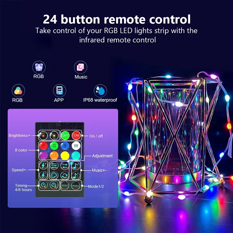 RGB LED Strip Lights DIY Smart String Fairy Light Christmas WS2812B Bluetooth Garland Light Waterproof for Party Room Decoration