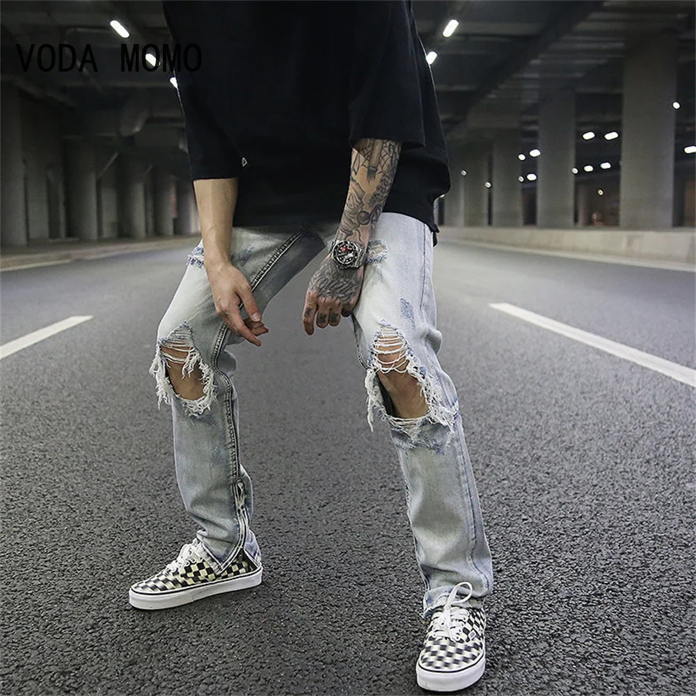 

Streetwear Fashion Black Ripped Jeans Men Skinny Slim Fit Blue Hip Hop Denim Trousers Casual Jeans for Men Jogging jean homme