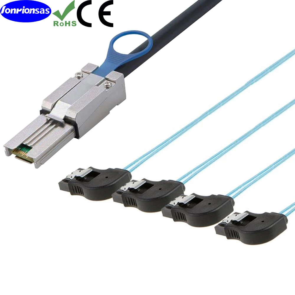 Mini SAS HD SFF-8088 26P macho a 4 SATA 7Pin hembra Cable de ángulo recto