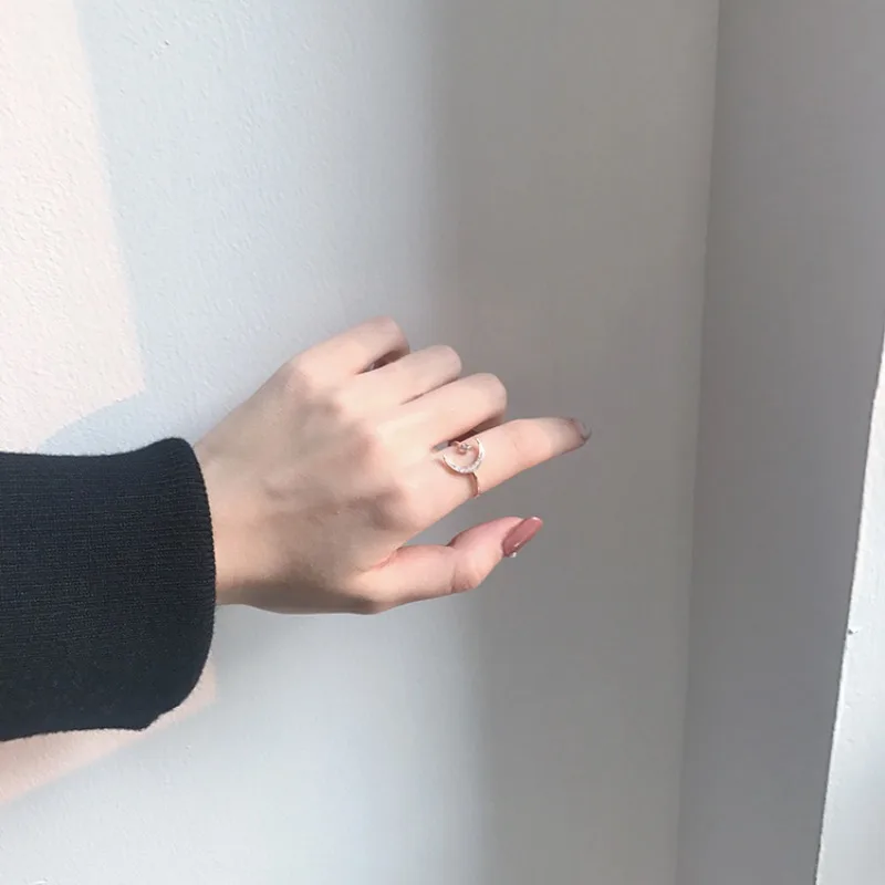 Literary Style Star Moon Zircon Open Ring Simple Temperament Versatile Fashion Cahrm Trend Ring Cold Sweet Cool Geometric Ring