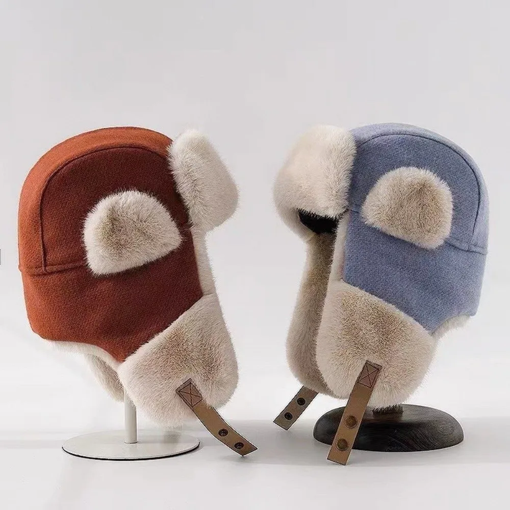 

Модная флисовая шапка с защитой ушей, утолщенная, ветрозащитная, в корейском стиле, зимняя защитная шапка-ушанка, для активного отдыха
