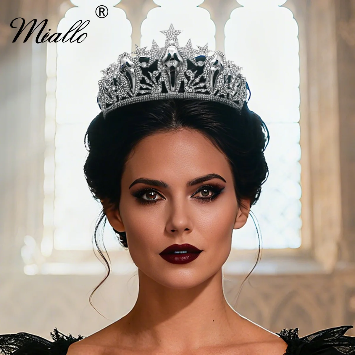 تاج كريستال من سبائك الفضة للهالوين الشيطان الصغير، إكسسوار شعر رائع على شكل تاج جمجمة للنساء مصنوع يدويًا، عصابة رأس أنيقة وعصرية