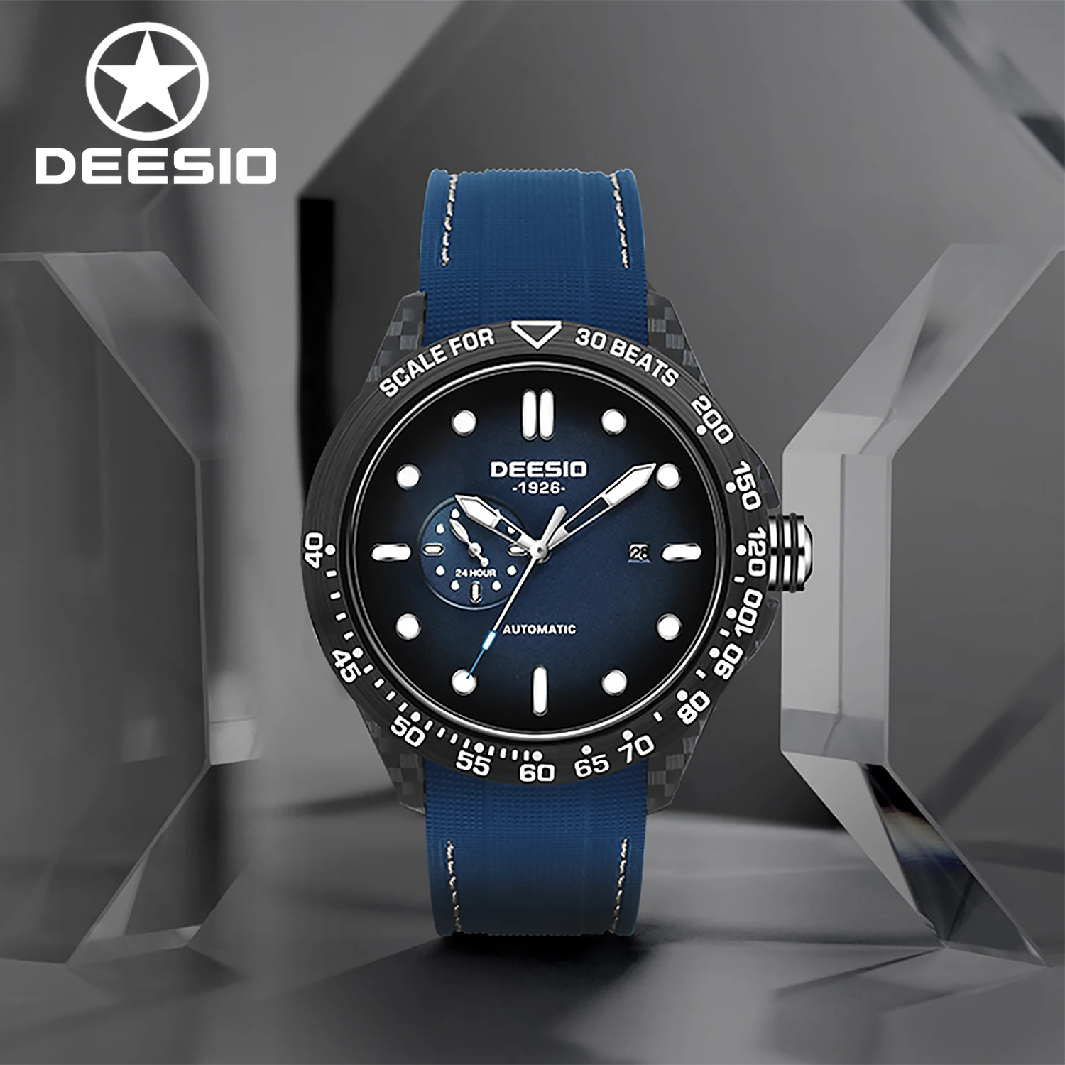 

Deesio Мужские автоматические часы с автоподзаводом, спортивные роскошные водонепроницаемые часы из углеродного волокна 30 м, деловые повседневные механические наручные часы в подарок